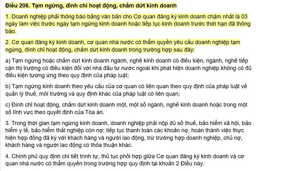 tạm ngừng kinh doanh